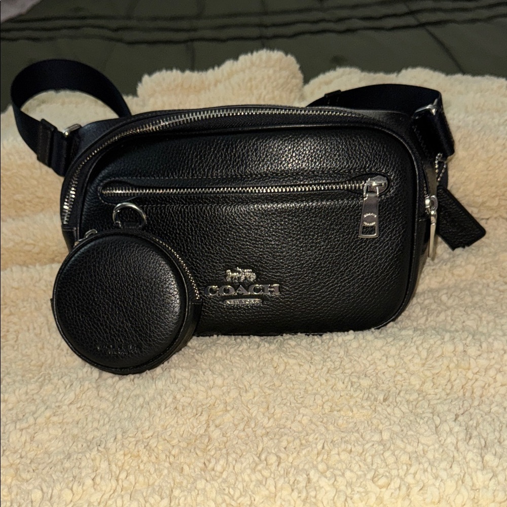 Coach Black Leather Belt Bag with Coin Pouch